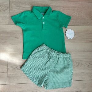 NWT Edgehill Collection Little Boys Solid Knit Short Sleeve Polo & Stripe Shorts